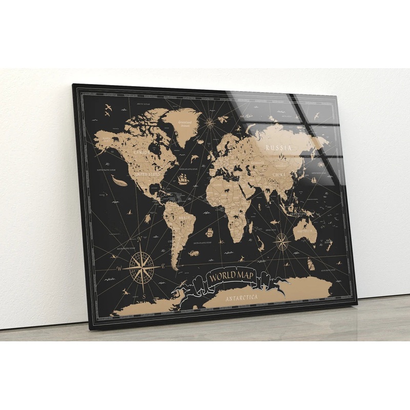 Vintage Map Vector Design Acrylic Glass Print Tempered Glass Wall Art 100% Made in Australia Ready to Hang