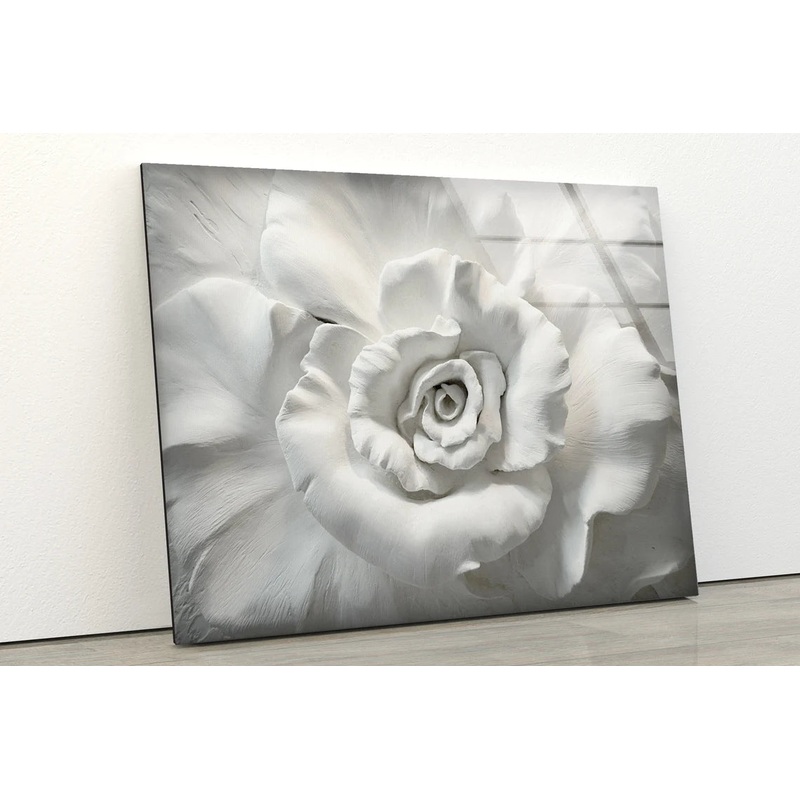 White Flower Marble Design Acrylic Glass Print Tempered Glass Wall Art 100% Made in Australia Ready to Hang