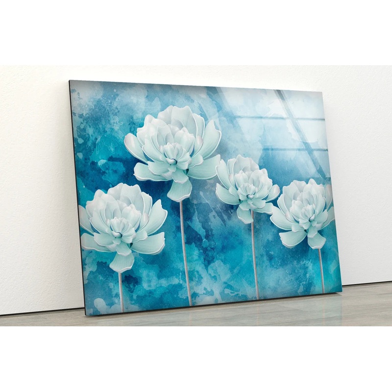 White Flowers Watercolor Painting Acrylic Glass Print Tempered Glass Wall Art 100% Made in Australia Ready to Hang