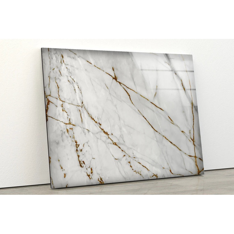 White & Gold Abstract Design Acrylic Glass Print Tempered Glass Wall Art 100% Made in Australia Ready to Hang