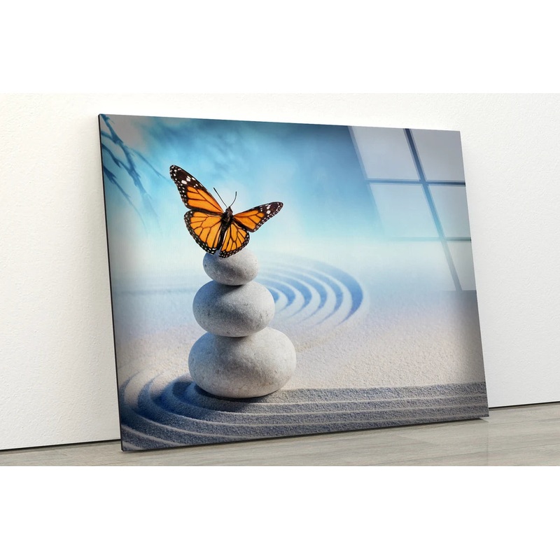 Zen Stones & Butterfly Photograph Acrylic Glass Print Tempered Glass Wall Art 100% Made in Australia Ready to Hang