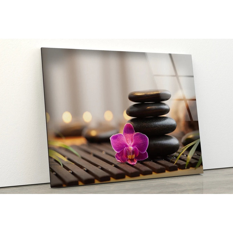 Zen Stones & Pink Flower Photograph Acrylic Glass Print Tempered Glass Wall Art 100% Made in Australia Ready to Hang