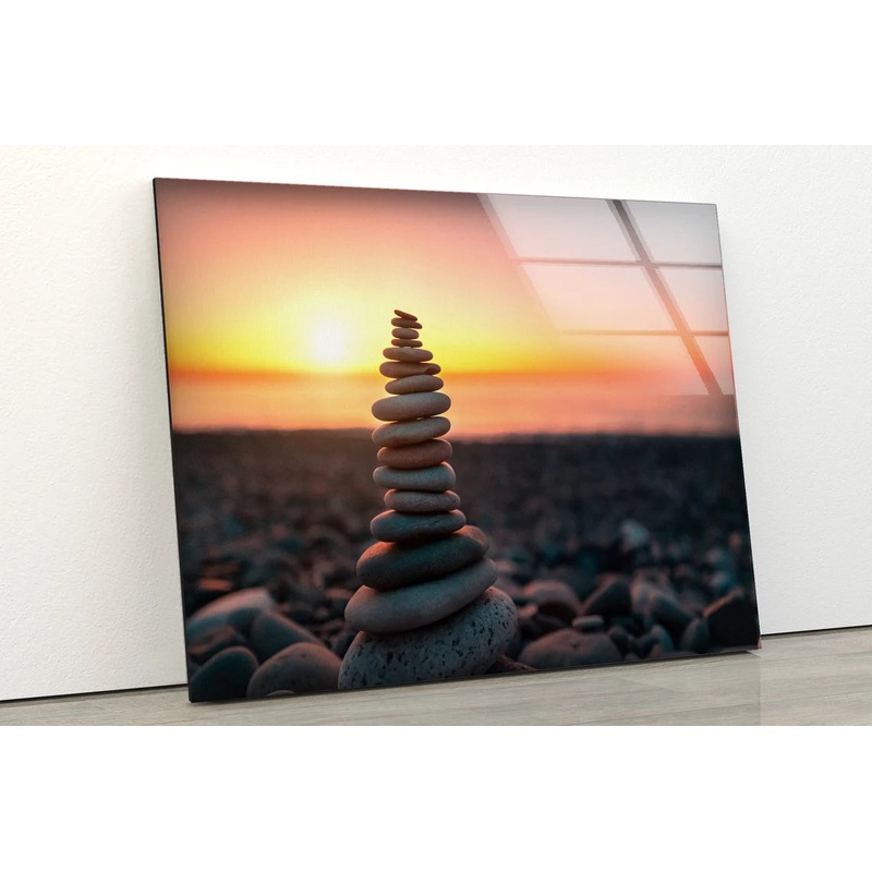 Zen Stones Sunset Photograph Acrylic Glass Print Tempered Glass Wall Art 100% Made in Australia Ready to Hang