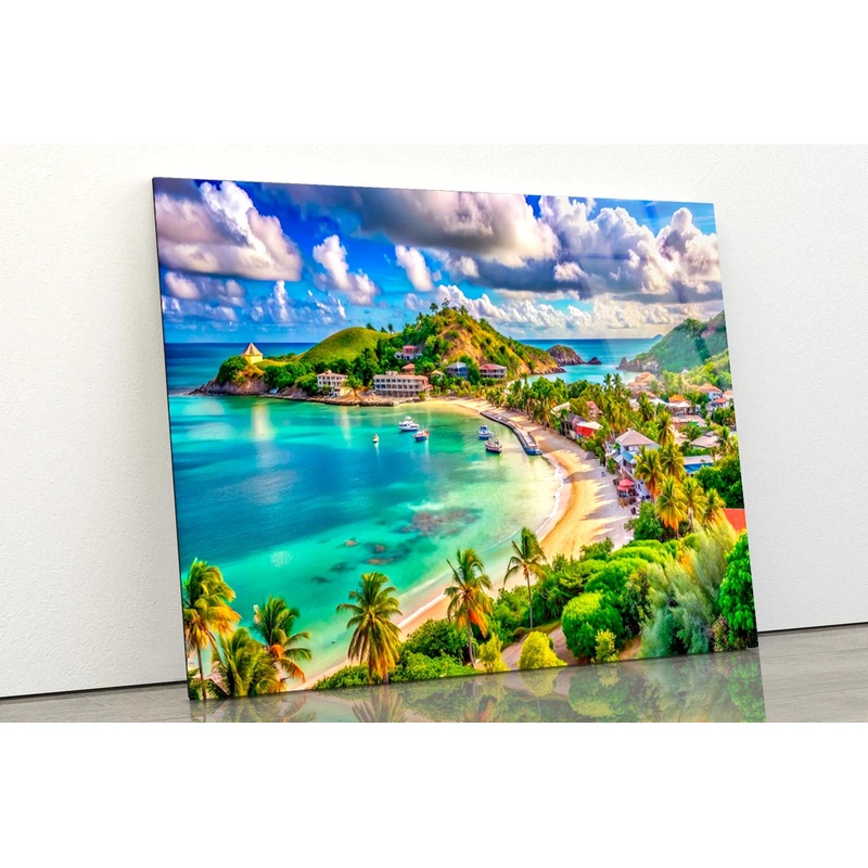 Beach With Palm Trees  Acrylic Glass Print Tempered Glass Wall Art 100% Made in Australia Ready to Hang
