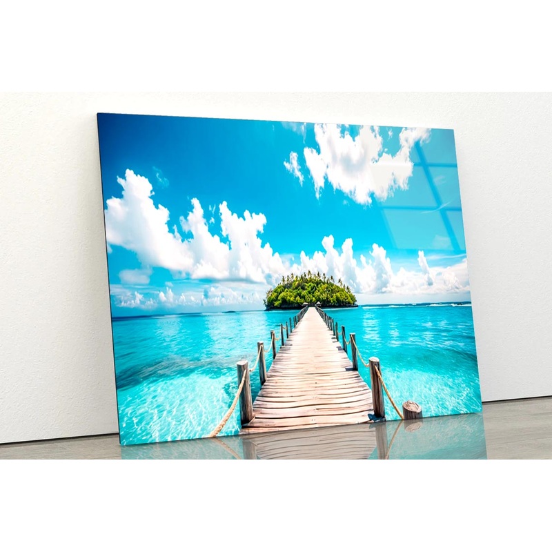Beautiful Beach with A Wooden Walkway  Acrylic Glass Print Tempered Glass Wall Art 100% Made in Australia Ready to Hang