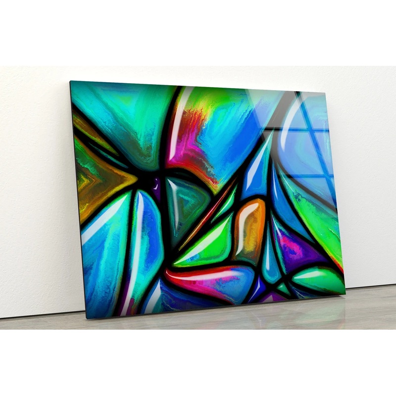 Blue Green & Pink Abstract Design Acrylic Glass Print Tempered Glass Wall Art 100% Made in Australia Ready to Hang