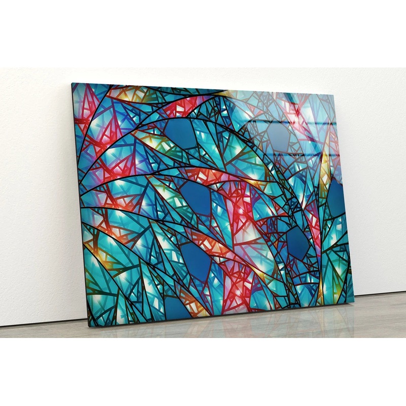 Blue Red & Yellow Abstract Mosaic Design Acrylic Glass Print Tempered Glass Wall Art 100% Made in Australia Ready to Hang