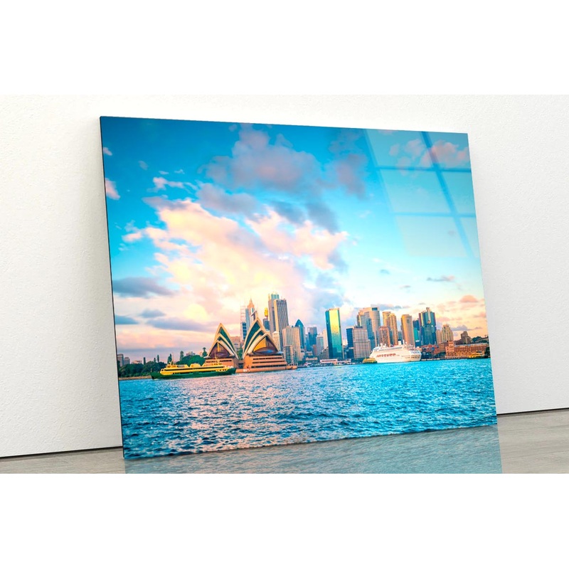 Boat in The Water Near a City Acrylic Glass Print Tempered Glass Wall Art 100% Made in Australia Ready to Hang