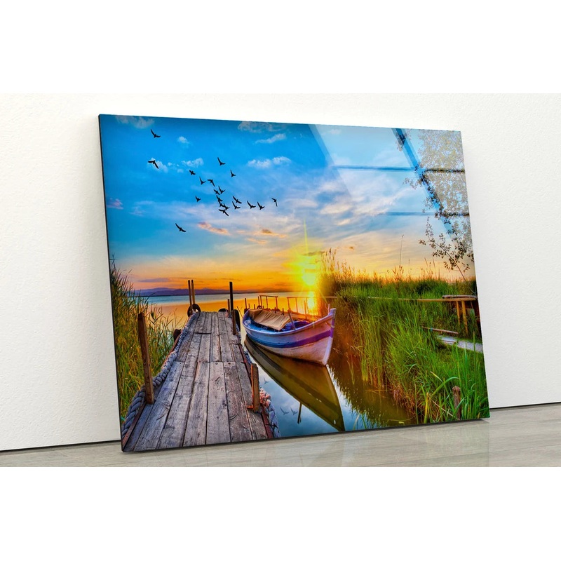Boat Near Wooden Pier Photograph Acrylic Glass Print Tempered Glass Wall Art 100% Made in Australia Ready to Hang