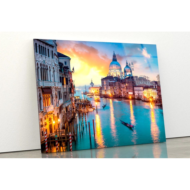 Canal With Boats and Buildings in The Background Acrylic Glass Print Tempered Glass Wall Art 100% Made in Australia Ready to Hang