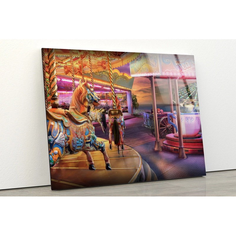 Carousel 3D Painting Acrylic Glass Print Tempered Glass Wall Art 100% Made in Australia Ready to Hang