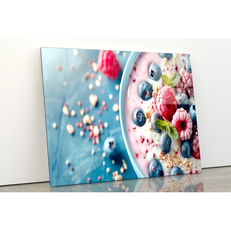 Close Up of Healthy Yogurt and Fruit  Acrylic Glass Print Tempered Glass Wall Art 100% Made in Australia Ready to Hang