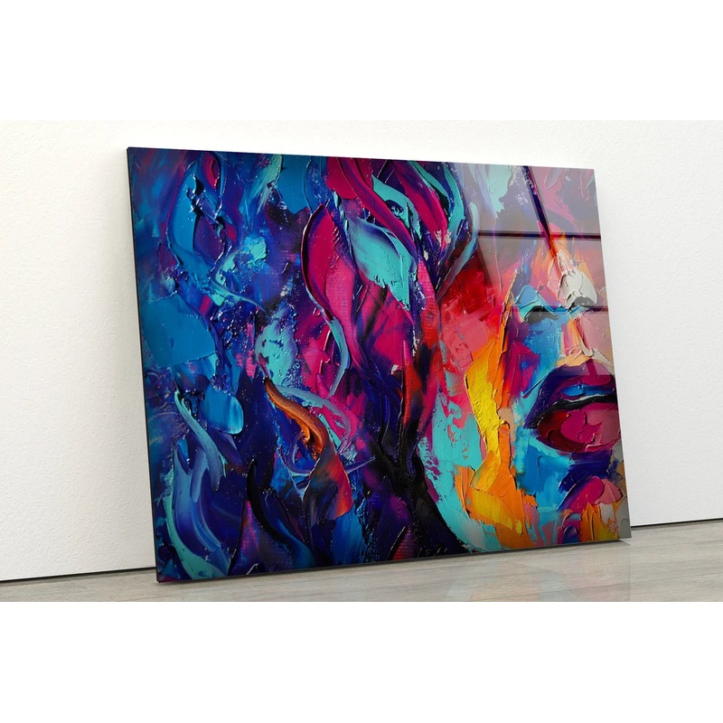 Colorful Abstract Girl Face Oil Painting Acrylic Glass Print Tempered Glass Wall Art 100% Made in Australia Ready to Hang