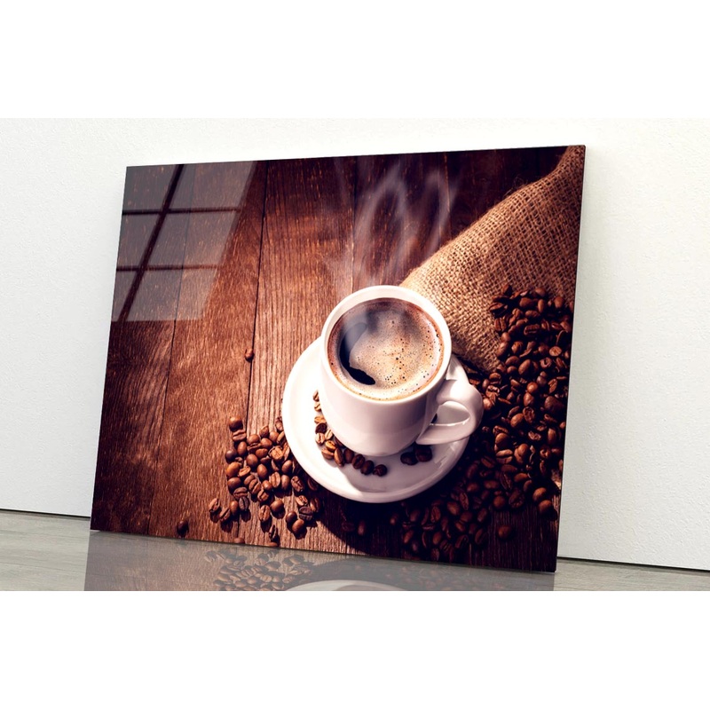 Cup Of Coffee with Steam Rising Out of It Acrylic Glass Print Tempered Glass Wall Art 100% Made in Australia Ready to Hang