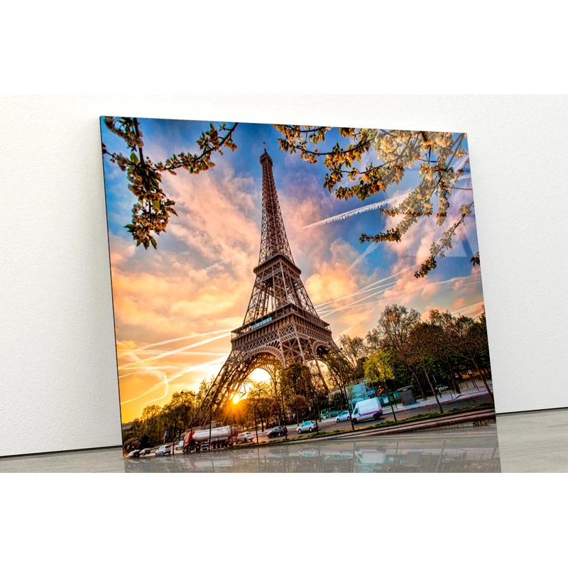 Eiffel Tower Against Sunrise in Paris, France Acrylic Glass Print Tempered Glass Wall Art 100% Made in Australia Ready to Hang