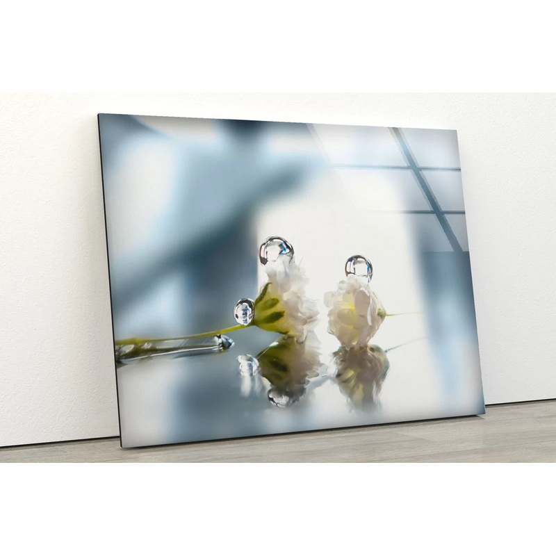 Flowers with Waterdrops on Glass Photograph Acrylic Glass Print Tempered Glass Wall Art 100% Made in Australia Ready to Hang