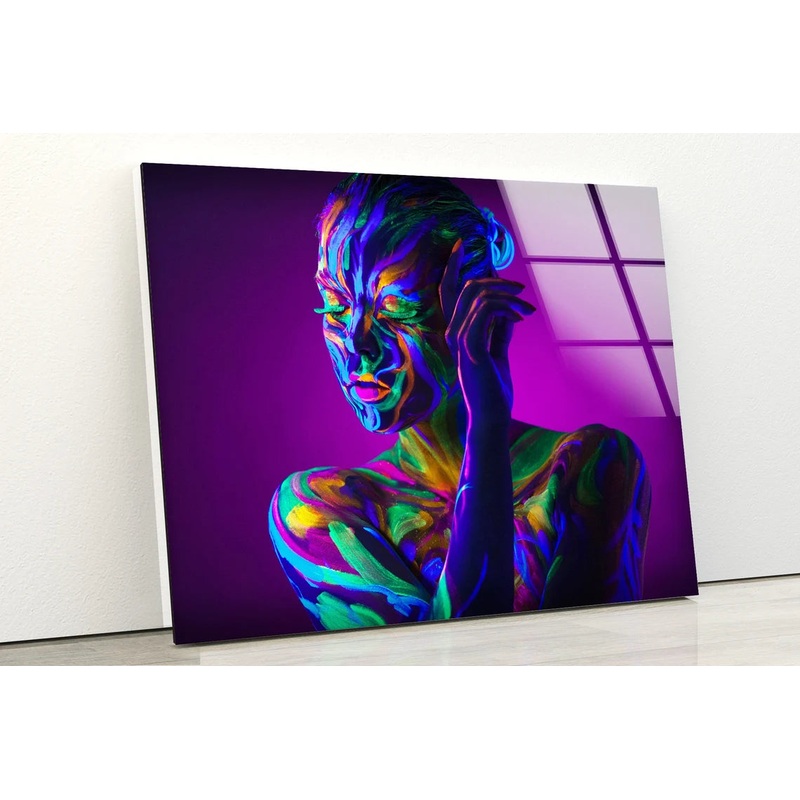 Girl Colorful Body Paint Acrylic Glass Print Tempered Glass Wall Art 100% Made in Australia Ready to Hang