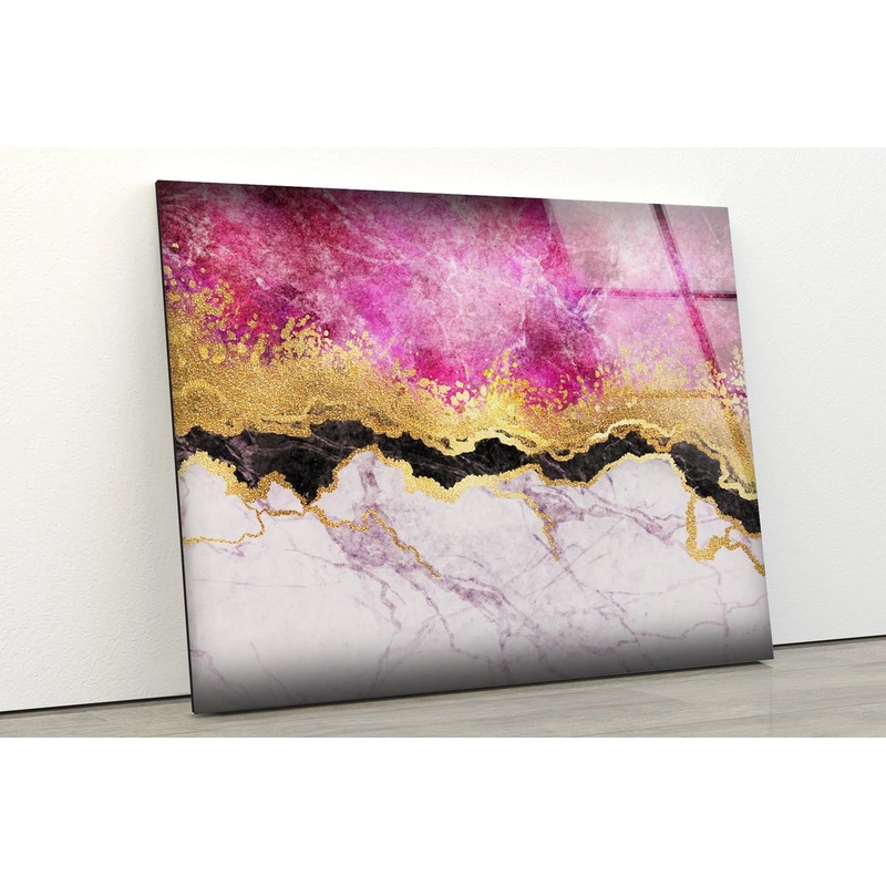 Pink Gold Black & Beige Abstract Design Acrylic Glass Print Tempered Glass Wall Art 100% Made in Australia Ready to Hang