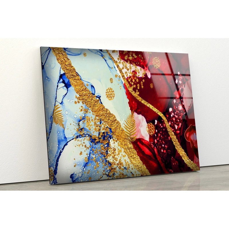 Red Gold & Blue Abstract Design Acrylic Glass Print Tempered Glass Wall Art 100% Made in Australia Ready to Hang