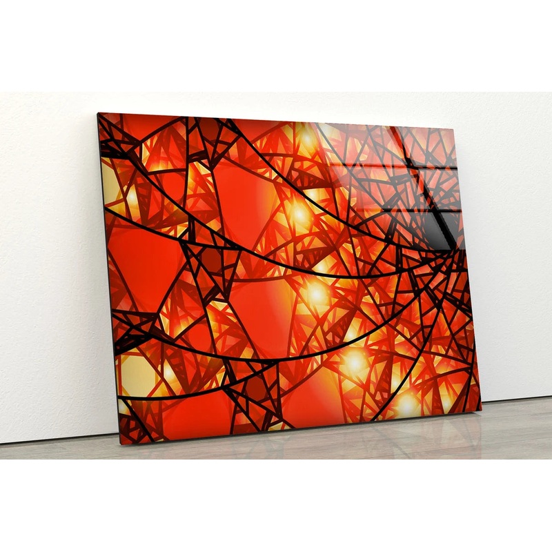 Red & Orange Abstract Mosaic Design Acrylic Glass Print Tempered Glass Wall Art 100% Made in Australia Ready to Hang