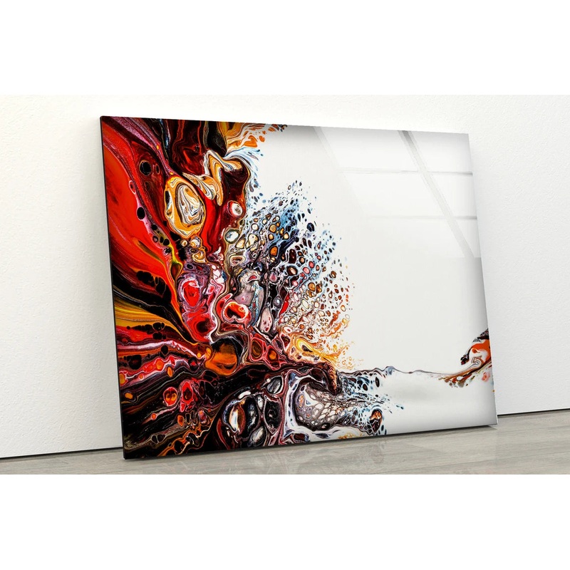 Red Orange & Black Abstract Alcohol Design Acrylic Glass Print Tempered Glass Wall Art 100% Made in Australia Ready to Hang