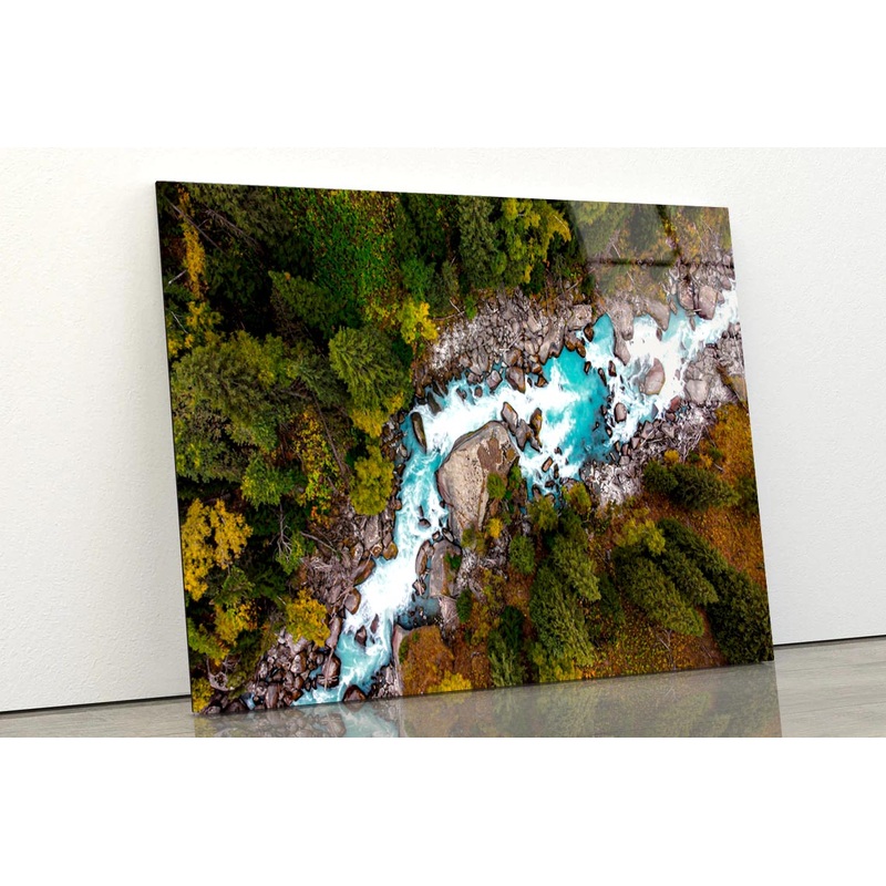 River In the Mountains, Top View  Acrylic Glass Print Tempered Glass Wall Art 100% Made in Australia Ready to Hang