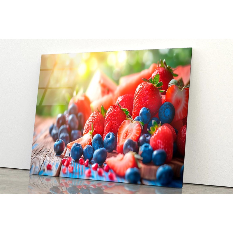 Strawberries, Blueberries, Raspberries, And Blackberries,  Acrylic Glass Print Tempered Glass Wall Art 100% Made in Australia Ready to Hang
