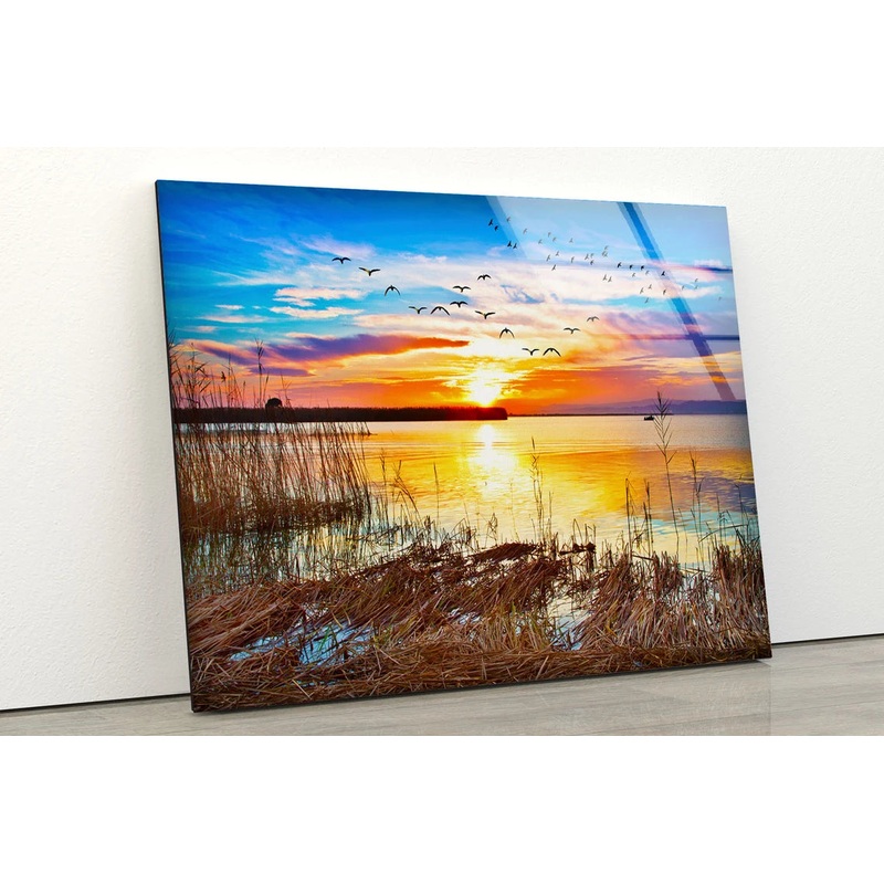 Sunset Over River Scenery Photograph Acrylic Glass Print Tempered Glass Wall Art 100% Made in Australia Ready to Hang