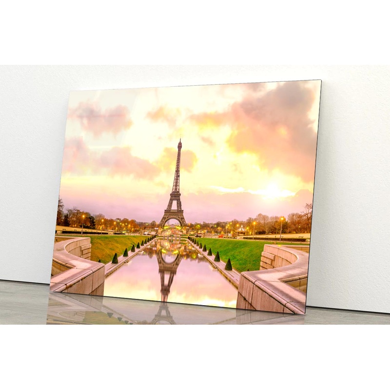View Of the Eiffel Tower from The Reflecting Pool Acrylic Glass Print Tempered Glass Wall Art 100% Made in Australia Ready to Hang
