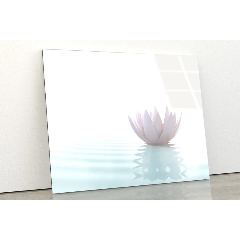 White Lotus Flower on Water Acrylic Glass Print Tempered Glass Wall Art 100% Made in Australia Ready to Hang