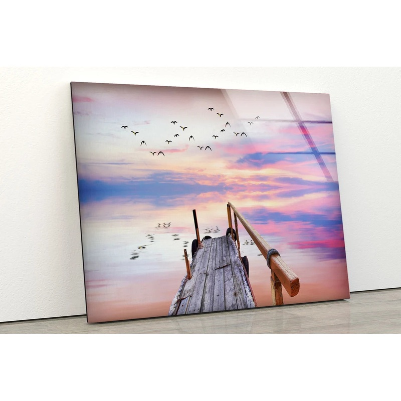 Wooden Bridge Over Lake Sunset Scenery Photograph Acrylic Glass Print Tempered Glass Wall Art 100% Made in Australia Ready to Hang