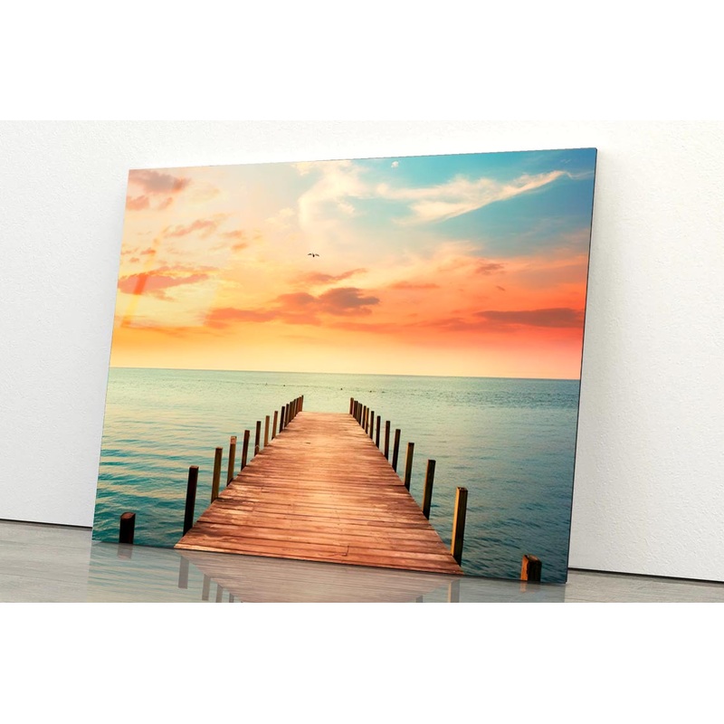 Wooden Pier on Lagoon & Sunset  Acrylic Glass Print Tempered Glass Wall Art 100% Made in Australia Ready to Hang