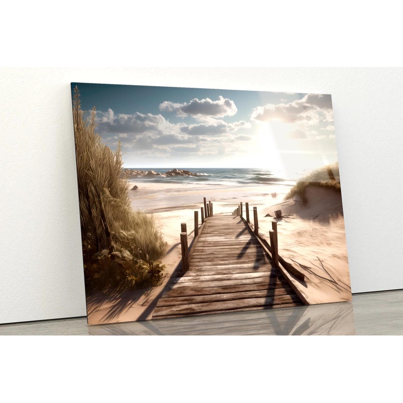 Wooden Pier on Ocean or Sea  Acrylic Glass Print Tempered Glass Wall Art 100% Made in Australia Ready to Hang