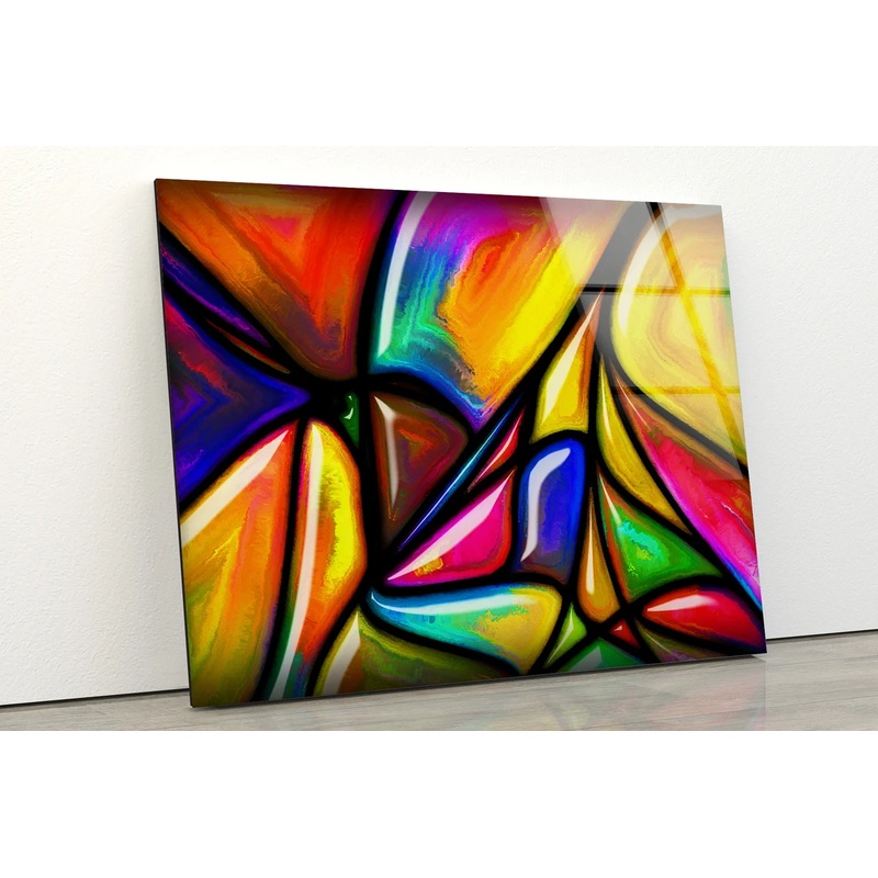 Yellow Blue Pink & Green Abstract Design Acrylic Glass Print Tempered Glass Wall Art 100% Made in Australia Ready to Hang