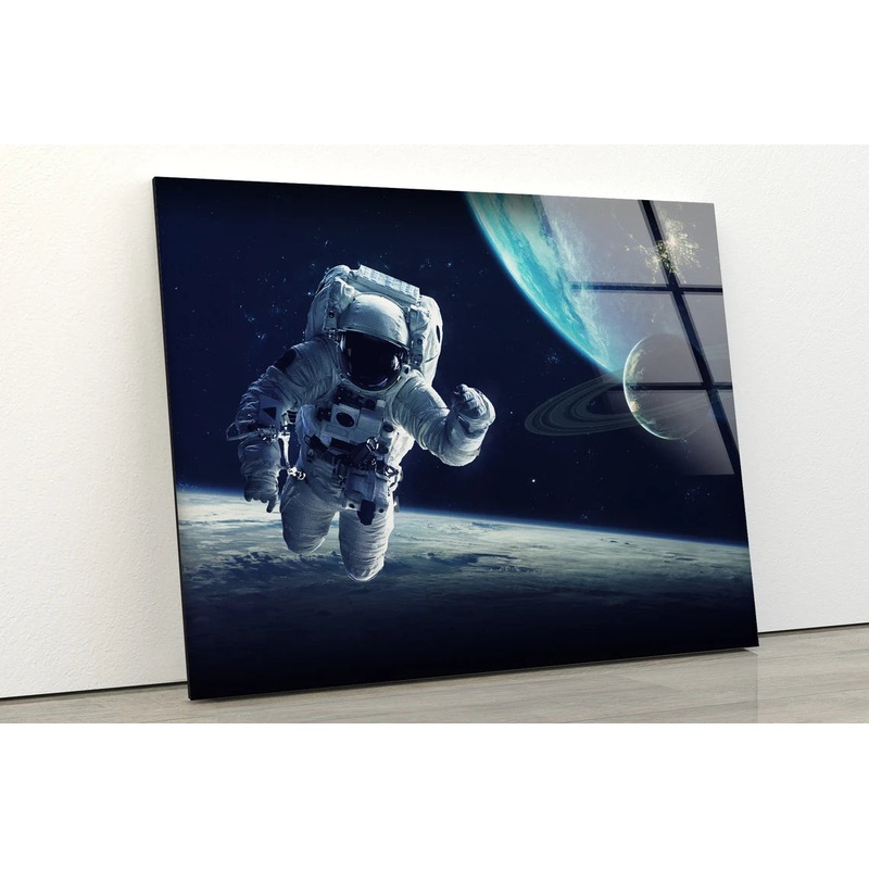 Astronaut & Planets Photograph Acrylic Glass Print Tempered Glass Wall Art 100% Made in Australia Ready to Hang