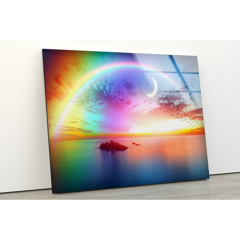 Birds Flying Over Lake & Rainbow View Acrylic Glass Print Tempered Glass Wall Art 100% Made in Australia Ready to Hang