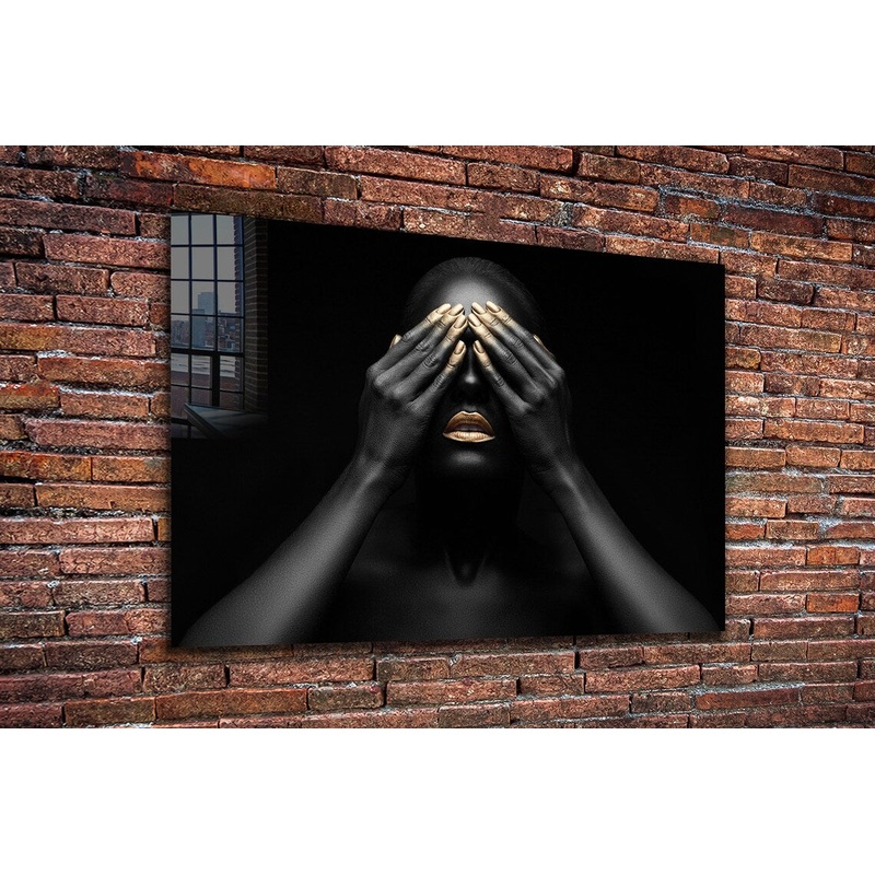 Black Painted Woman Print Tempered Glass Wall Art 100% Made in Australia Ready to Hang