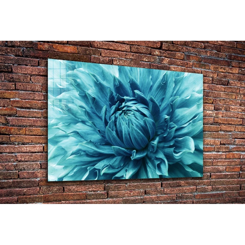 Blue Chrysanthemum Print Tempered Glass Wall Art 100% Made in Australia Ready to Hang