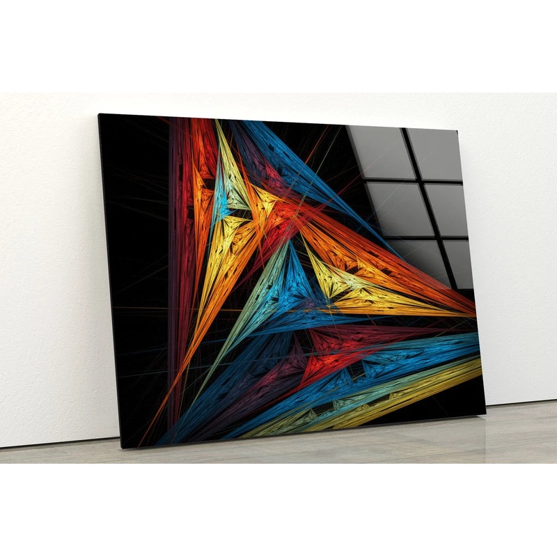 Blue Orange & Yellow Abstract Shapes Design Acrylic Glass Print Tempered Glass Wall Art 100% Made in Australia Ready to Hang