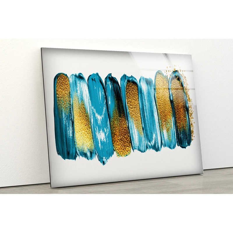 Blue White & Gold Oil Painting Acrylic Glass Print Tempered Glass Wall Art 100% Made in Australia Ready to Hang
