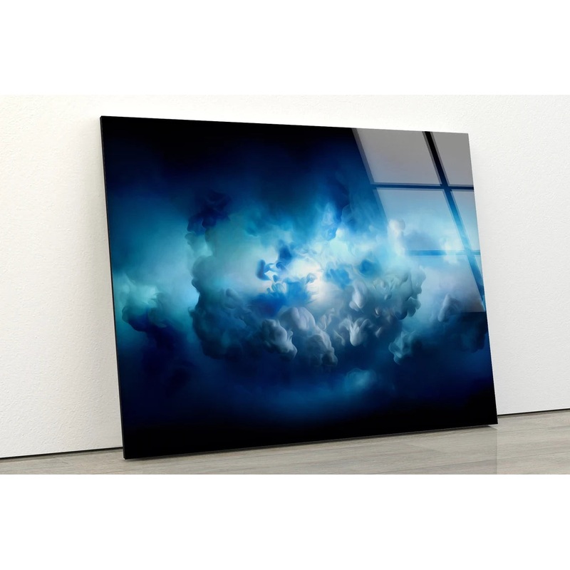 Blue & White Smoke Design Acrylic Glass Print Tempered Glass Wall Art 100% Made in Australia Ready to Hang