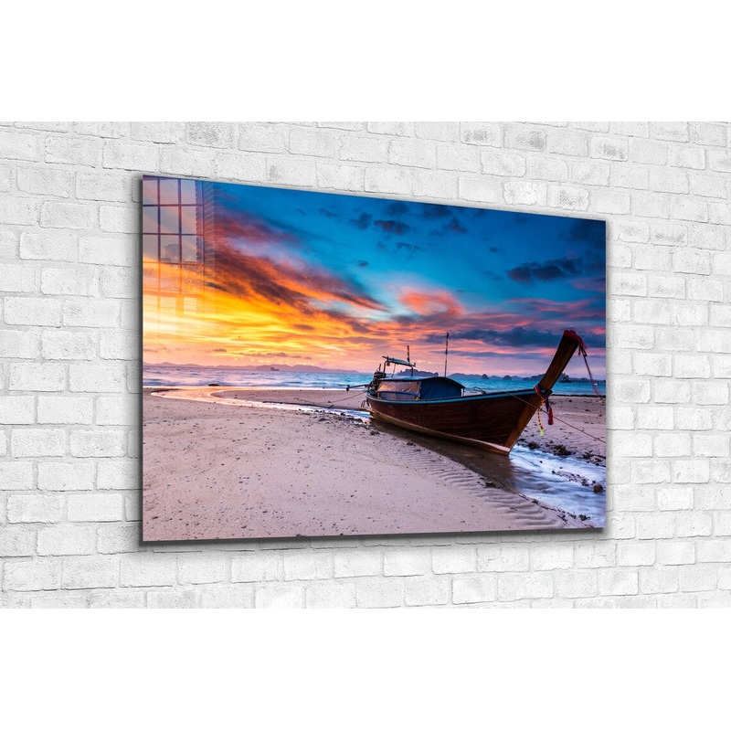 Boat at the Sunset Sky Print Tempered Glass Wall Art 100% Made in Australia Ready to Hang