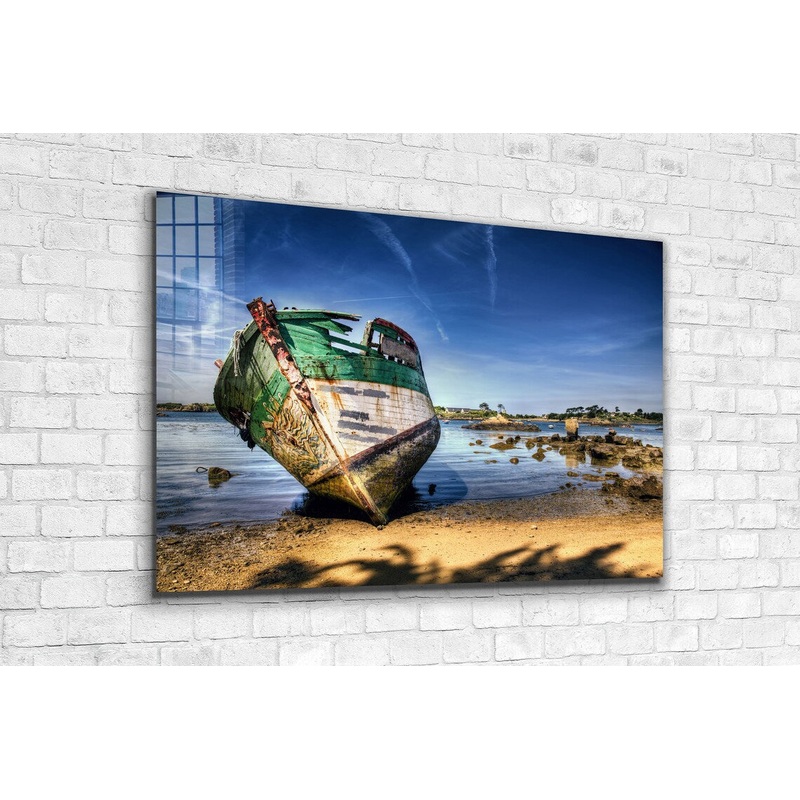 Boat Wreck & Blue Sky Print Tempered Glass Wall Art 100% Made in Australia Ready to Hang