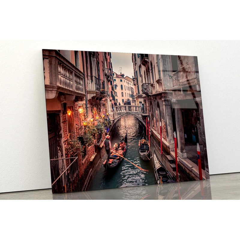 Canal With a Boat and Bridge View Acrylic Glass Print Tempered Glass Wall Art 100% Made in Australia Ready to Hang