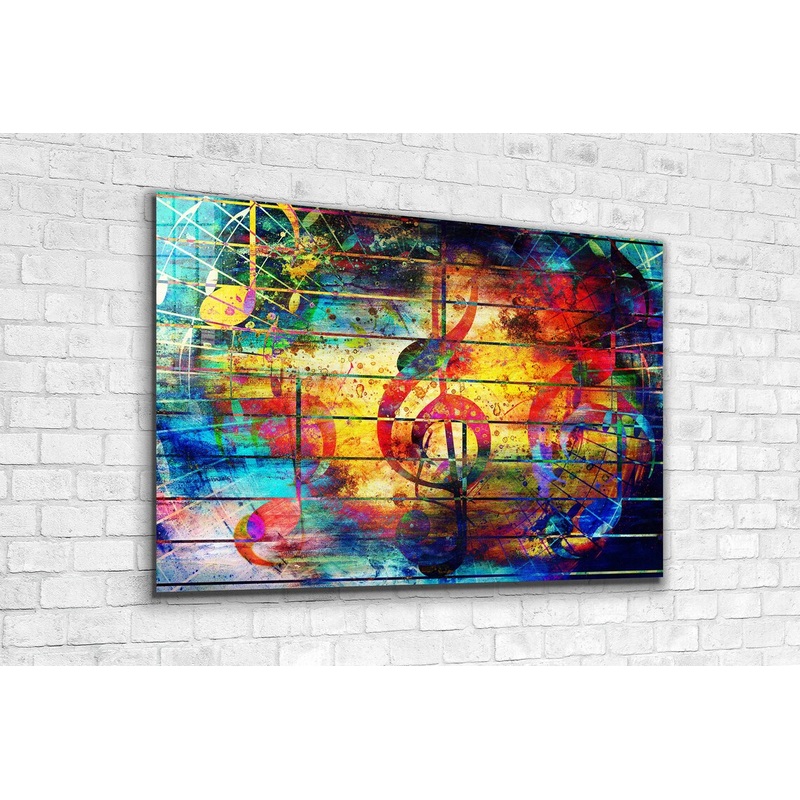 Colorful Abstract Music Print Tempered Glass Wall Art 100% Made in Australia Ready to Hang