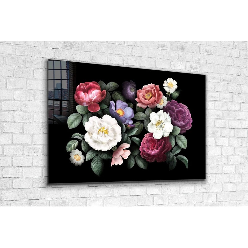 Colorful Flowers Leaves Print Tempered Glass Wall Art 100% Made in Australia Ready to Hang