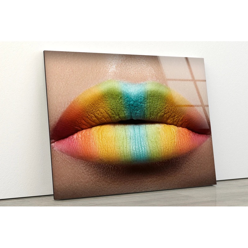 Colorful Lips Closeup Photograph Acrylic Glass Print Tempered Glass Wall Art 100% Made in Australia Ready to Hang