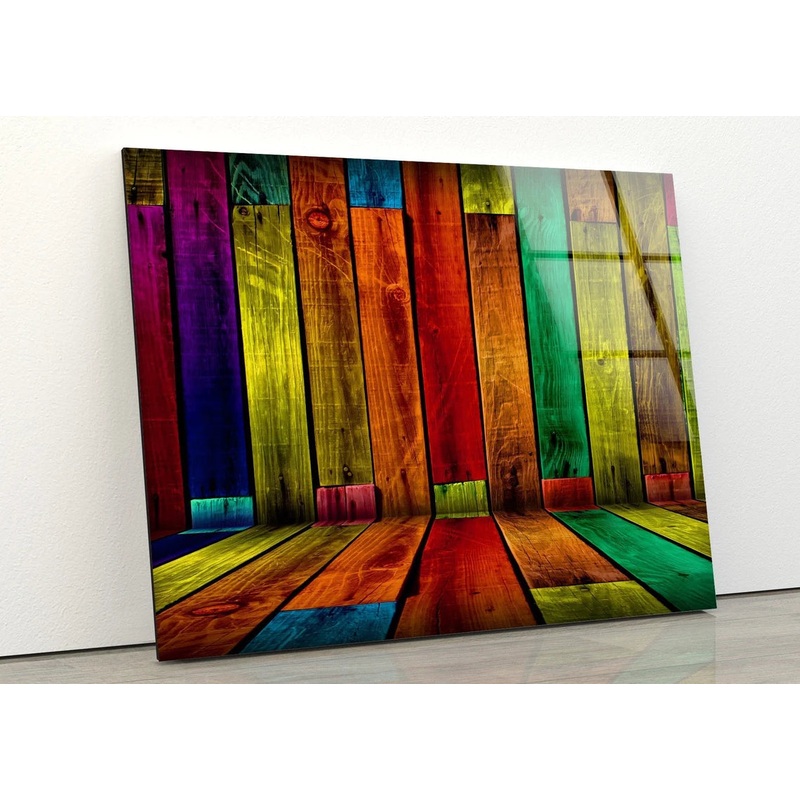 Colorful Painted Wood Stripes Acrylic Glass Print Tempered Glass Wall Art 100% Made in Australia Ready to Hang