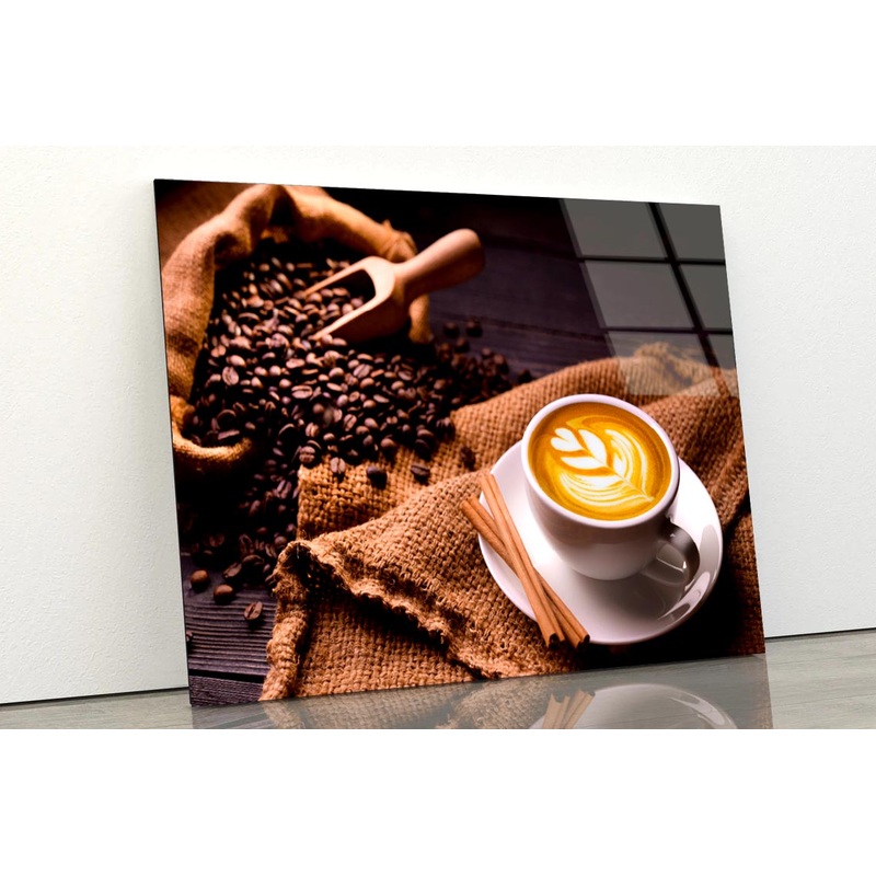 Cup Of Coffee with A Spoon and Some Coffee Beans Acrylic Glass Print Tempered Glass Wall Art 100% Made in Australia Ready to Hang