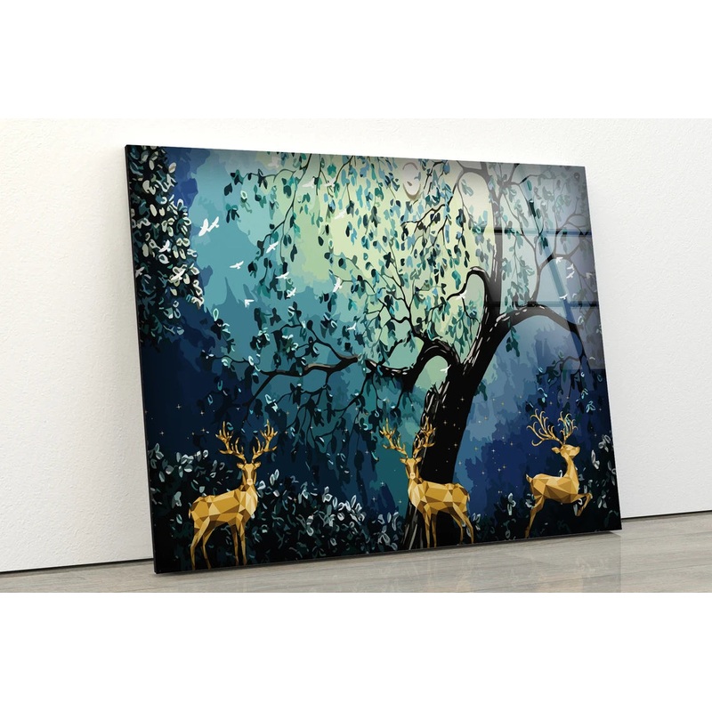 Deers & Trees Abstract Design Acrylic Glass Print Tempered Glass Wall Art 100% Made in Australia Ready to Hang